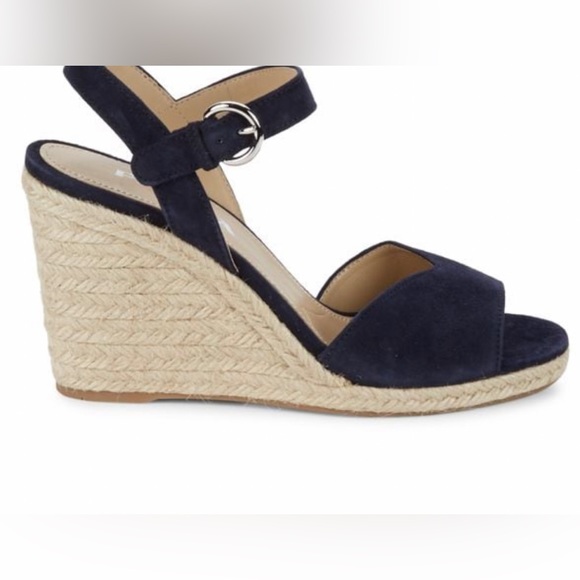 NWT PRADA Raffia 95mm Sandal Wedges Navy Blue - Picture 1 of 3